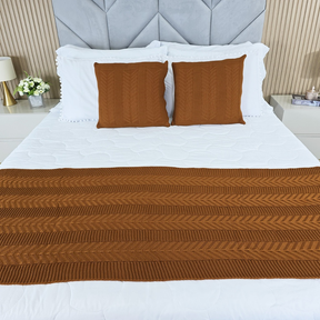Kit Peseira Manta Tricot Cama Casal Queen King Links + 2 Capas Almofadas