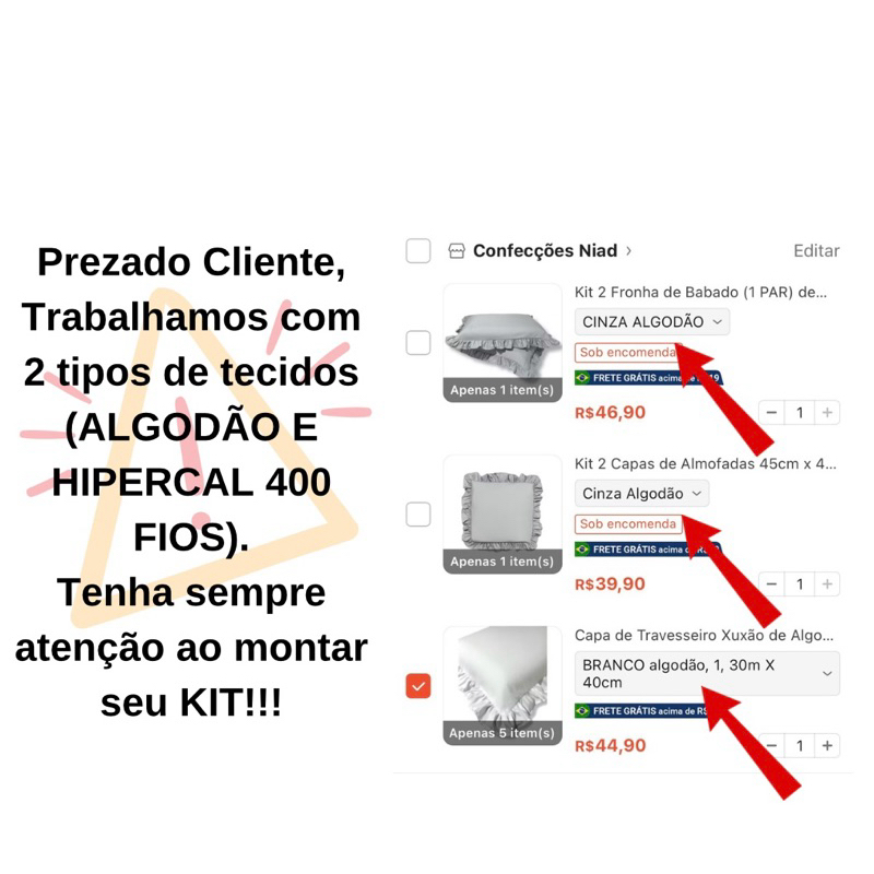 Kit 2 Fronha de Babado (1 PAR) de Algodão com Zíper