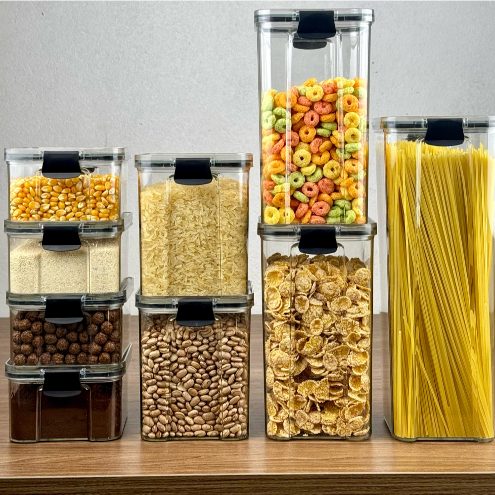 Monte seu Kit Pote Hermético para Mantimentos de Cozinha Dispensa Armário Plástico