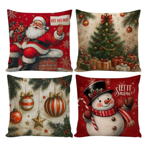 Kit 4 Capas de Almofadas Decorativas 45x45cm Feliz Natal Sala Quarto e Decoração