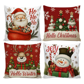 Kit 4 Capas de Almofadas Decorativas 45x45cm Feliz Natal Sala Quarto e Decoração