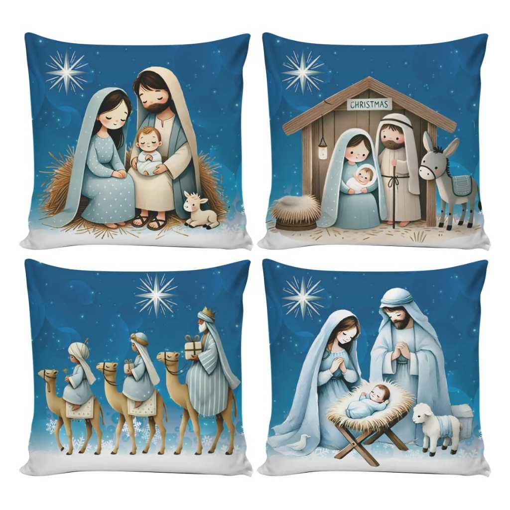 Kit 4 Capas de Almofadas Decorativas 45x45cm Feliz Natal Sala Quarto e Decoração
