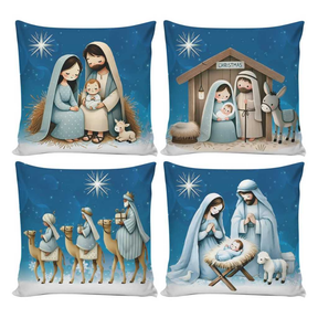 Kit 4 Capas de Almofadas Decorativas 45x45cm Feliz Natal Sala Quarto e Decoração