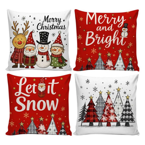 Kit 4 Capas de Almofadas Decorativas 45x45cm Feliz Natal Sala Quarto e Decoração