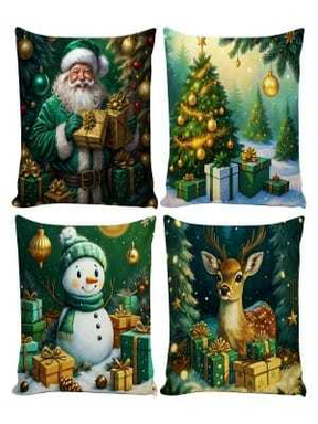 Kit 4 Capas de Almofadas Decorativas 45x45cm Feliz Natal Sala Quarto e Decoração