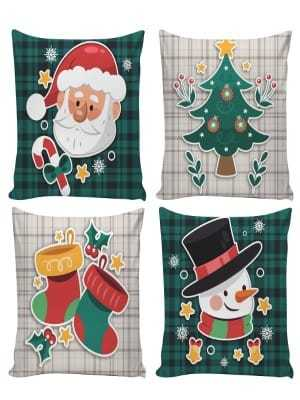 Kit 4 Capas de Almofadas Decorativas 45x45cm Feliz Natal Sala Quarto e Decoração