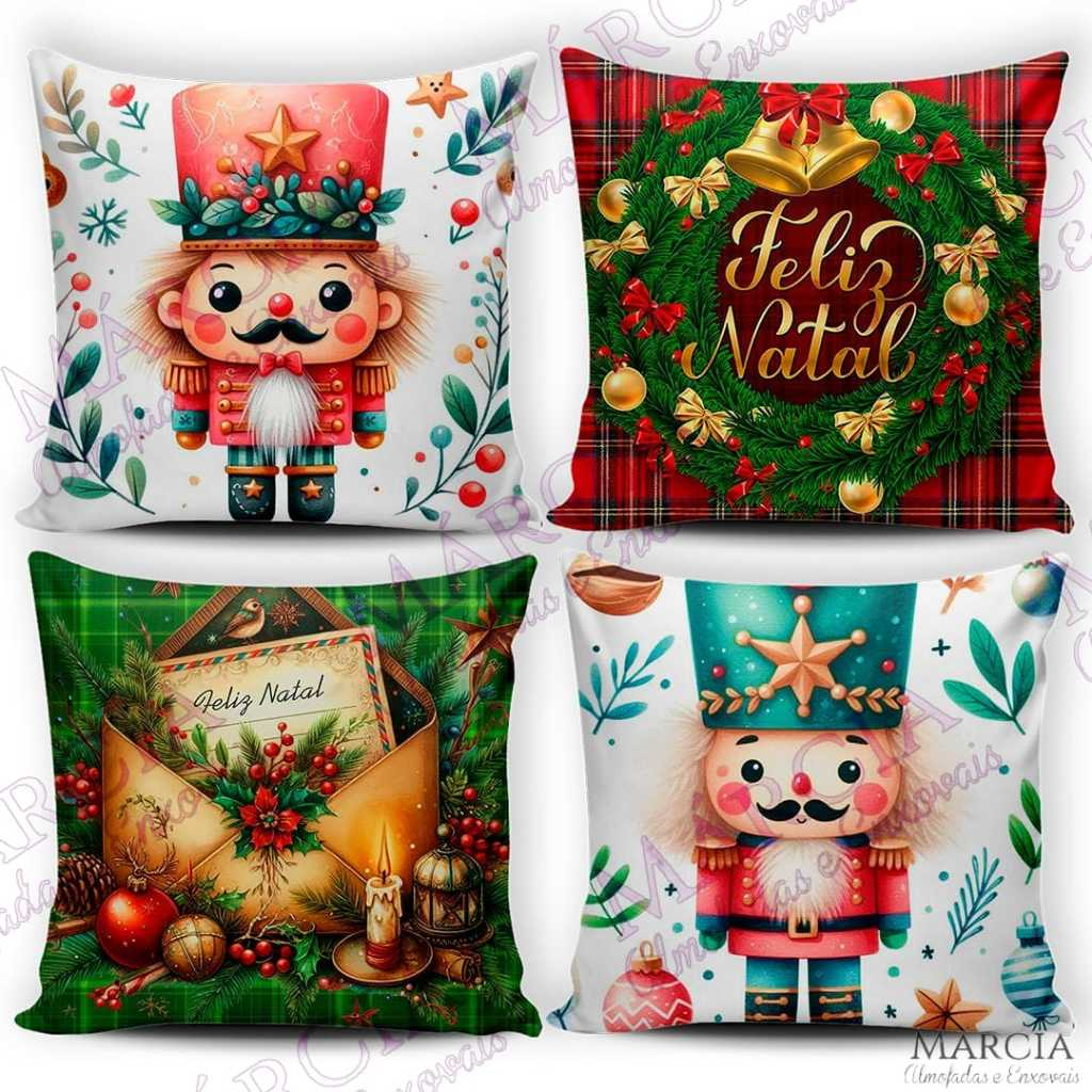 Kit 4 Capas de Almofadas Decorativas 45x45cm Feliz Natal Sala Quarto e Decoração
