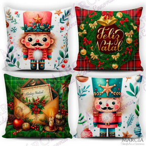 Kit 4 Capas de Almofadas Decorativas 45x45cm Feliz Natal Sala Quarto e Decoração