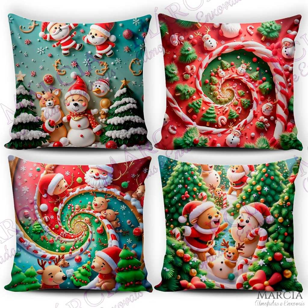 Kit 4 Capas de Almofadas Decorativas 45x45cm Feliz Natal Sala Quarto e Decoração