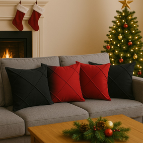 Kit 4 Capas de Almofada Natal Suede Drapeada 45x45cm Decoração Natalina