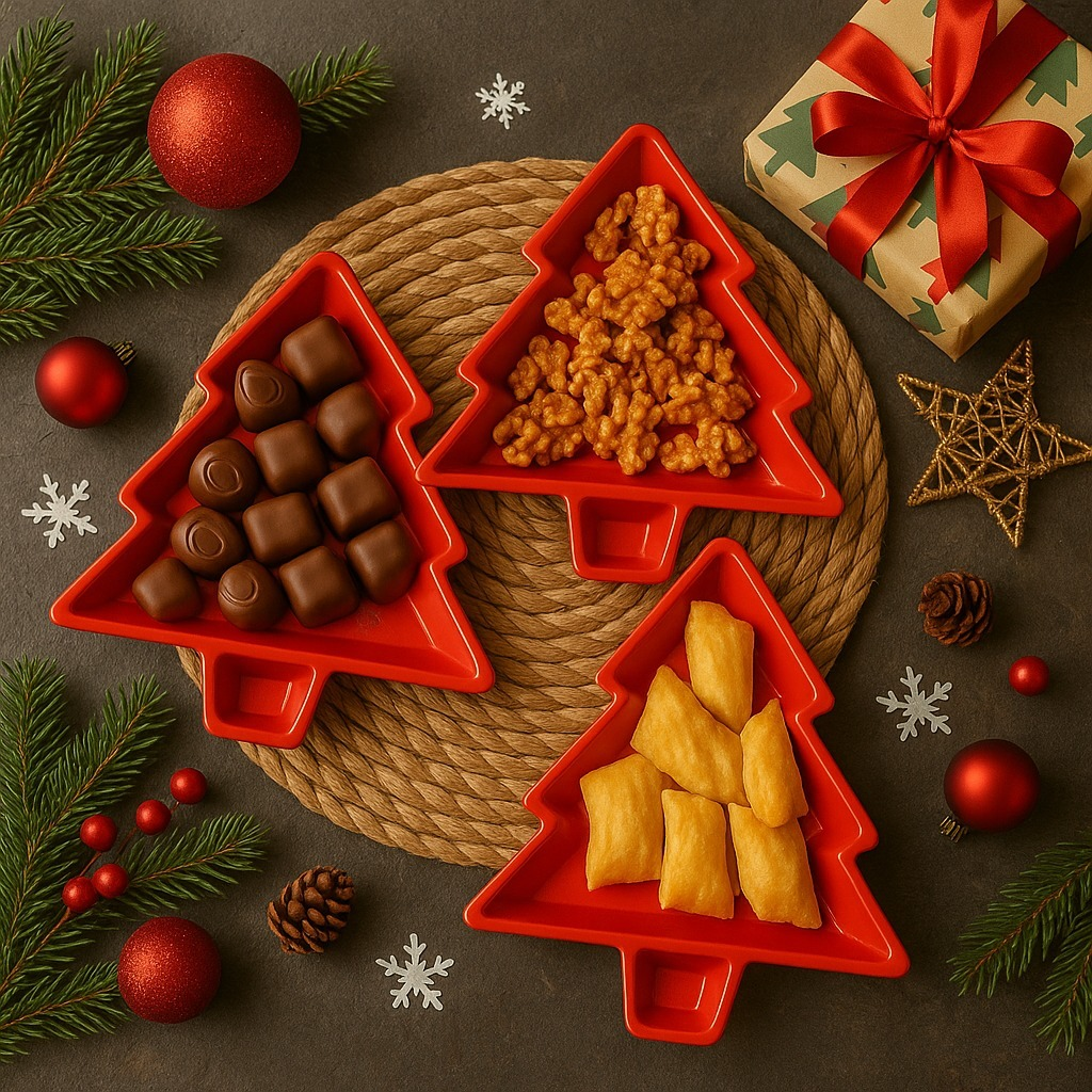 Kit Prato De Natal Árvore 20cm Com 3 Decorativo Vermelho/Verde