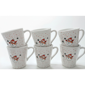 Kit 6 Xícaras Café 120ml Branca Chá Decorada Natal Boneco de Neve Flocos de Neve