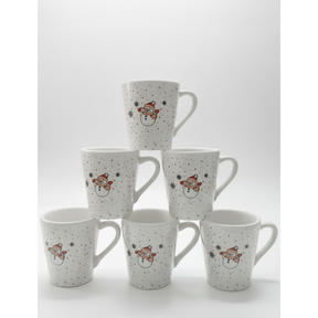 Kit 6 Xícaras Café 120ml Branca Chá Decorada Natal Boneco de Neve Flocos de Neve