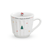 Caneca Canelada Natal Porcelana 150ml Comemoração Natalina Presente Festa Verde Branca