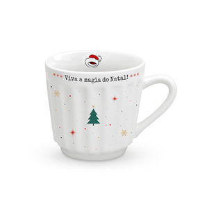 Caneca Canelada Natal Porcelana 150ml Comemoração Natalina Presente Festa Verde Branca