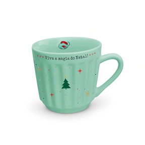 Caneca Canelada Natal Porcelana 150ml Comemoração Natalina Presente Festa Verde Branca