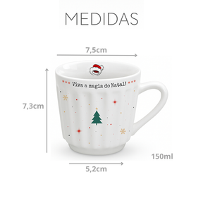 Caneca Canelada Natal Porcelana 150ml Comemoração Natalina Presente Festa Verde Branca