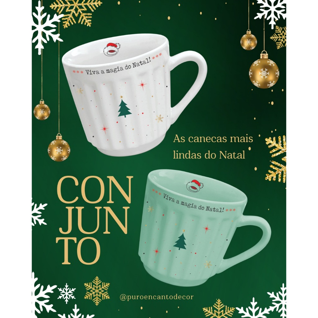 Caneca Canelada Natal Porcelana 150ml Comemoração Natalina Presente Festa Verde Branca