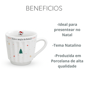 Caneca Canelada Natal Porcelana 150ml Comemoração Natalina Presente Festa Verde Branca