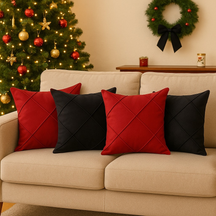 Kit 4 Capas de Almofada Natal Suede Drapeada 45x45cm Decoração Natalina