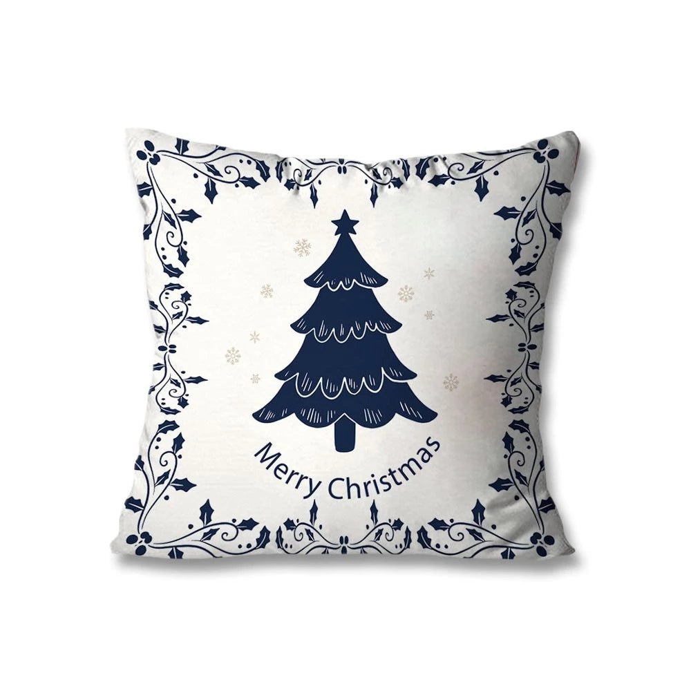Kit com 4 Capas de Almofadas Decorativas Natal Azul e Branco Único
