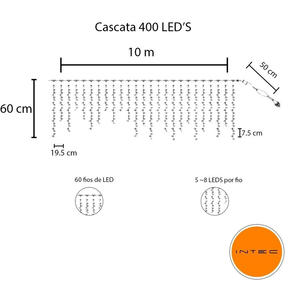 Cascata 400 Led's 10m Fixo ou 8 Funções 110v/220v