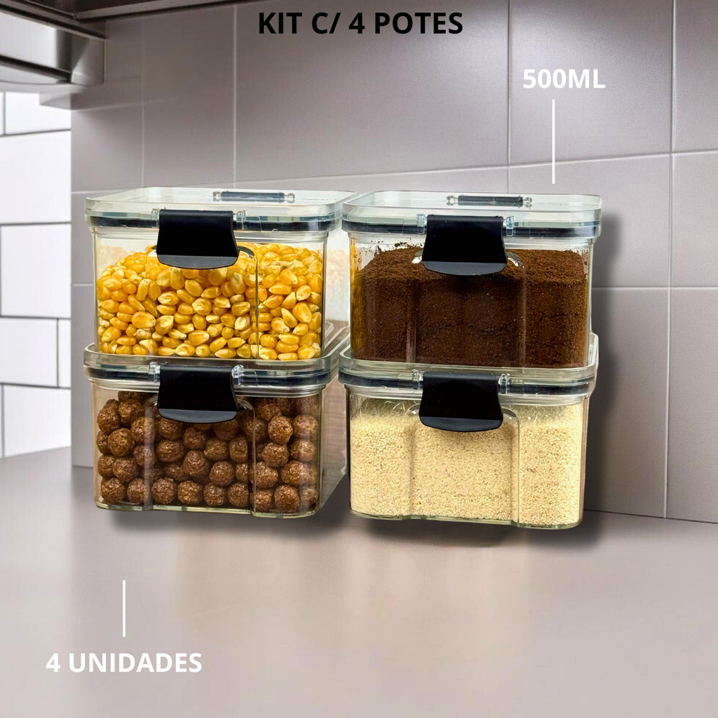 Kit Potes Herméticos para Mantimentos – Tampa de Vedação a Vácuo | Linha OrganizaChef