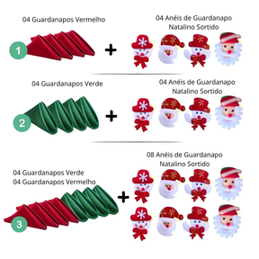 Kit com 4/8 Guardanapo + Argola Anel de Guardanapo Decorativo Mesa Posta Natal