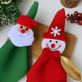 Kit com 4/8 Guardanapo + Argola Anel de Guardanapo Decorativo Mesa Posta Natal