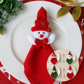 Kit com 4/8 Guardanapo + Argola Anel de Guardanapo Decorativo Mesa Posta Natal