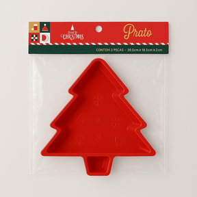 Kit Prato De Natal Árvore 20cm Com 3 Decorativo Vermelho/Verde